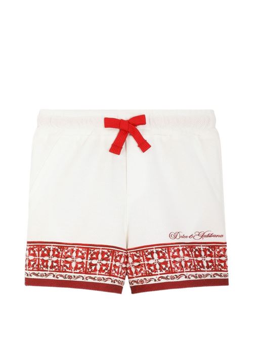 Bermuda neonato Dolce e Gabbana multicolor in piqué con stampa Maiolica Dolce & Gabbana Kids | L1JQV8II7KWIP5DQ